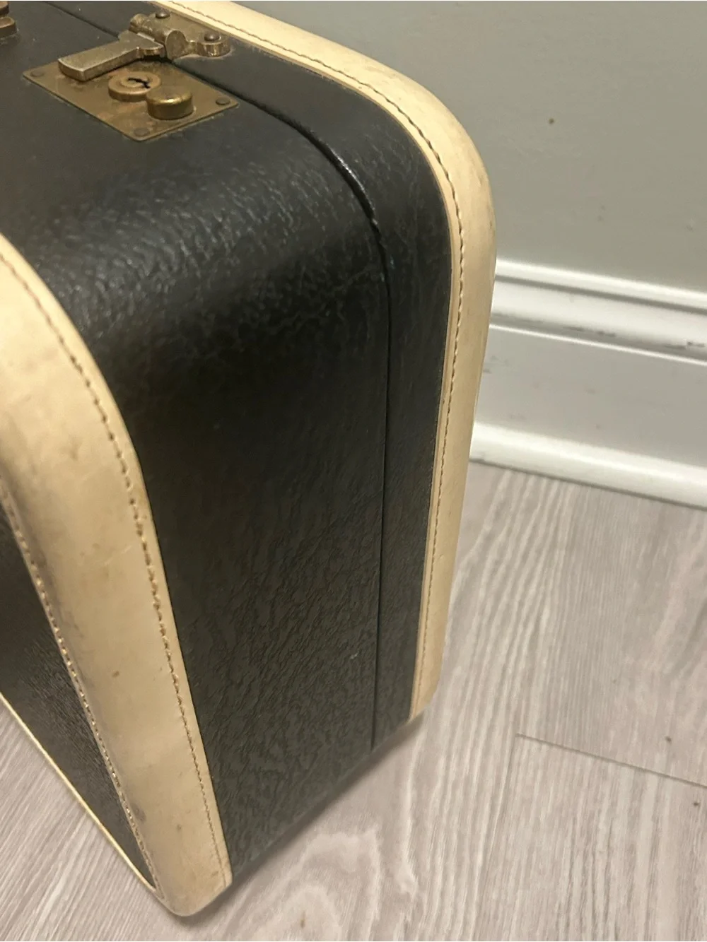 1940s Warren Vintage Black and Cream Carry Case - Train Travel Suitcase